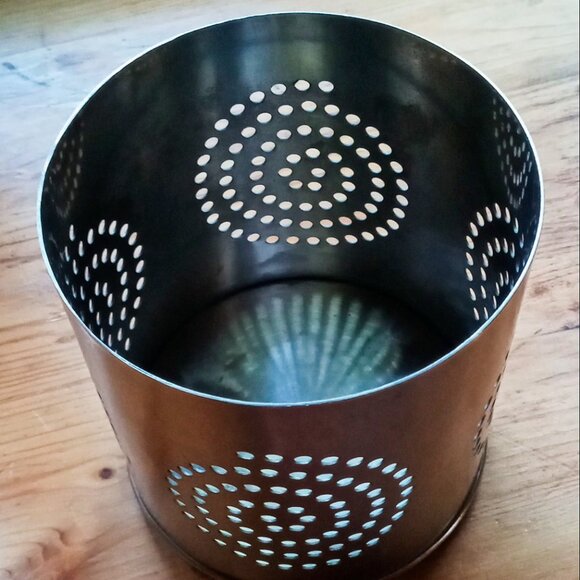 Artsy Silver Metal Cylindrical Candle Holder w/Punched holes in Spiral Designs - Picture 5 of 9